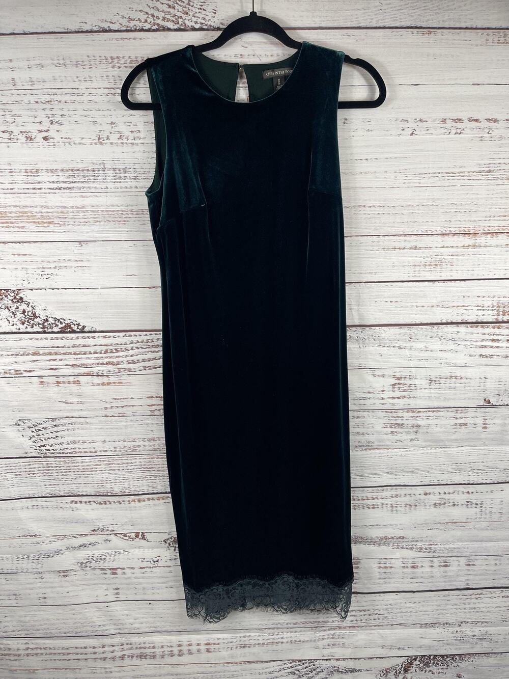 A Pea In The Pod Dress Womens Medium Green Velvet Lace Hem Maternity Sheath Midi